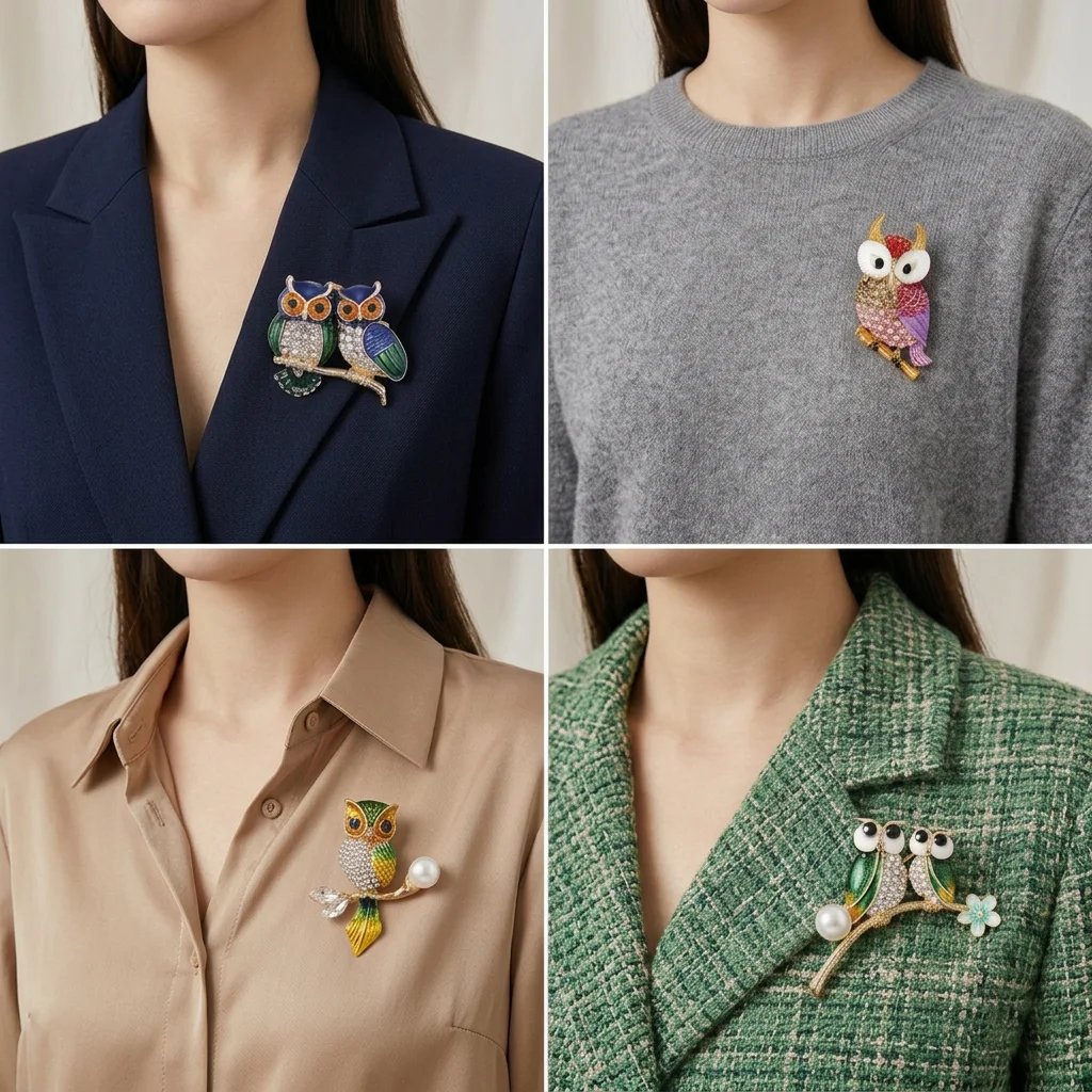 Beaut&Berry Luxury Rhinestone Owl Brooches for Women Unisex Bird Animal Pins Casual Party Jewelry Accessories Gifts Decoration