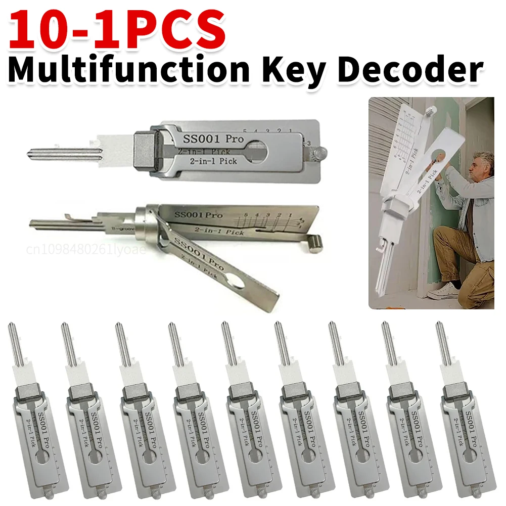 2-in-1 Stainless Steel Key Decoder Portable Precision Hook And Pickup Hand Tool O-ring Pickup Kit Lock Decoder