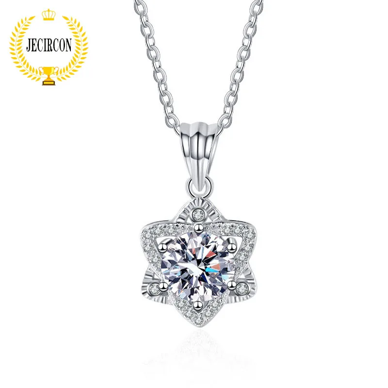 

JECIRCON 925 Sterling Silver Moissanite Necklace for Women Europe and America 1ct Hexagram Pendant Fashion Clavicle Accessories