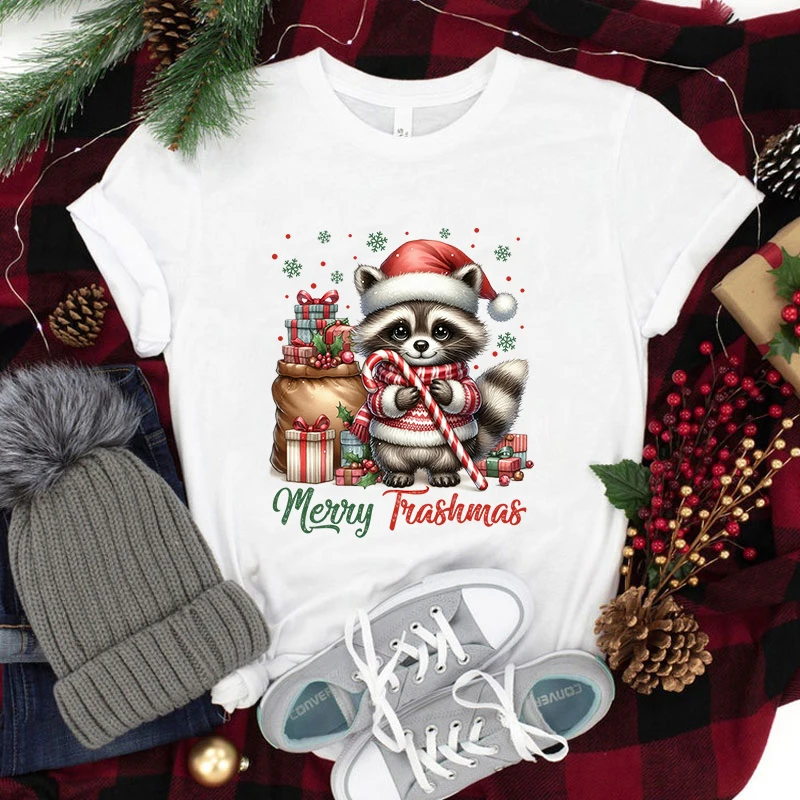 

New Christmas Raccoon Merry Trash T-Shirt Men Women T Shirt Christmas Clothes Streetwear Tee Shirt Plus Size Tops