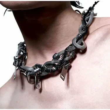 Original Design Super Heavy Duty Metal Mechanical Style Futuristic Necklace with Multiple Wearing Methods