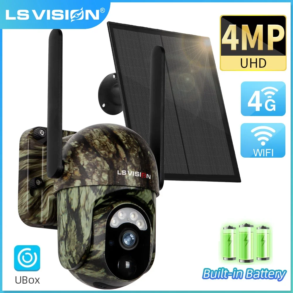 LS VISION 4MP 4G Solar Security Camera Wireless Outdoor WiFi Human/Animal Detection 2-Way Talk IP66 Waterproof Wildlife Camera