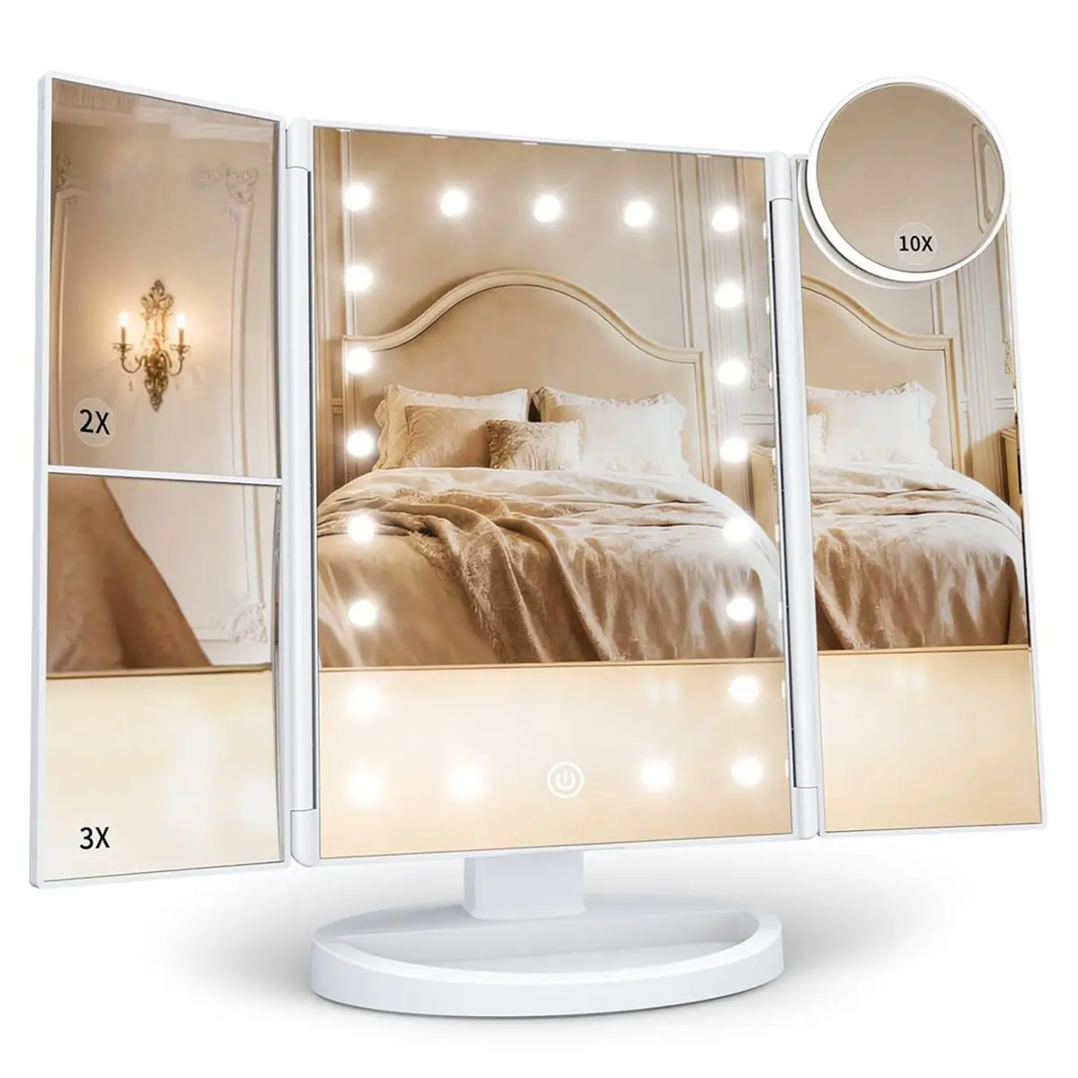 [NEW] Makeup Mirror, Vanity Mirror with Lights,Touch Control, Trifold, Gifts for Women, Wife, Mom, Girls,Dorm Room Essentials