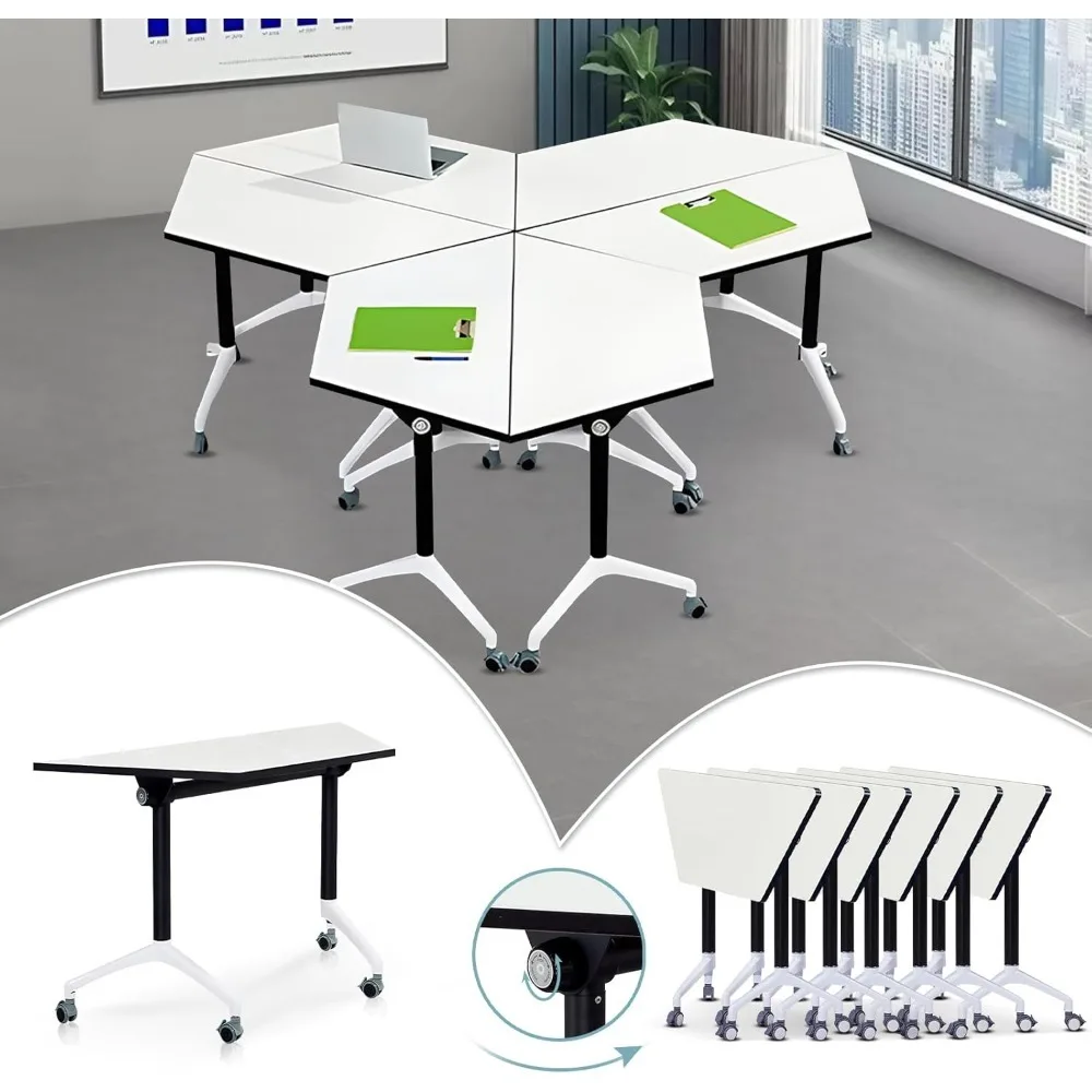 Conference Table, Mobile Training Table with Wheels, Modern Flip Top Foldable Conference Room Table,Rolling Splicing Tables