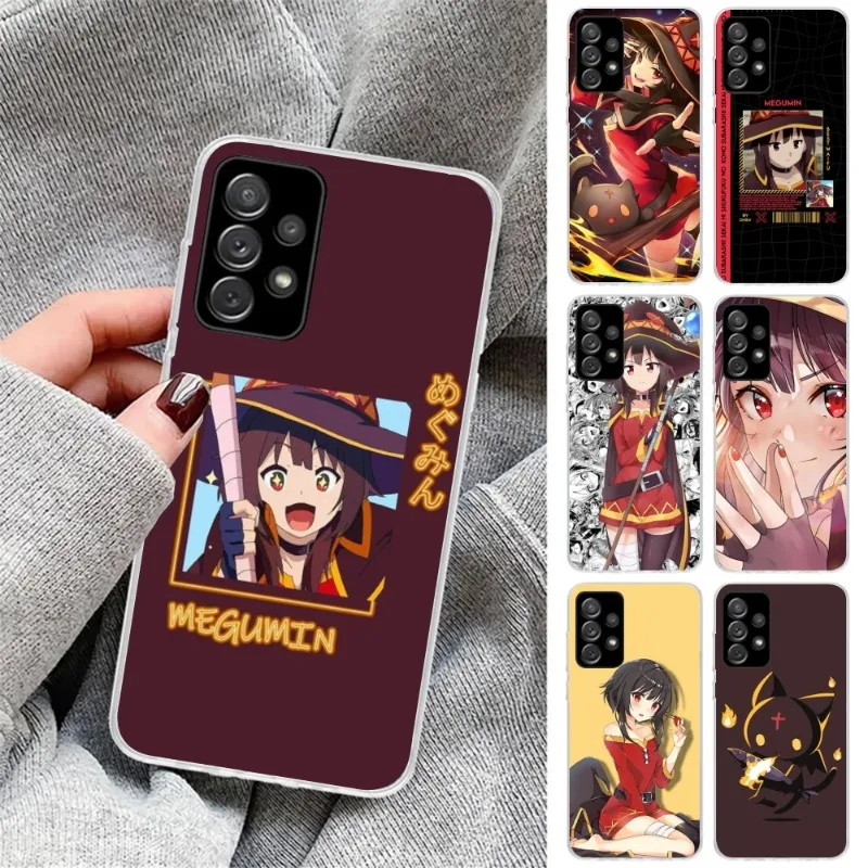 Funda de teléfono transparente de Anime Konosuba Megumin para Samsung Galaxy S23, S22, S21 Plus, Ultra A12, A32, A53