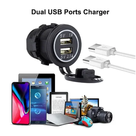 

12V/24V Dual USB Car Charger Socket 1A 2.1A Cigarette Charger Outlet Adapter Mobile Phone Charger for Car Boat Marine Motorcycle