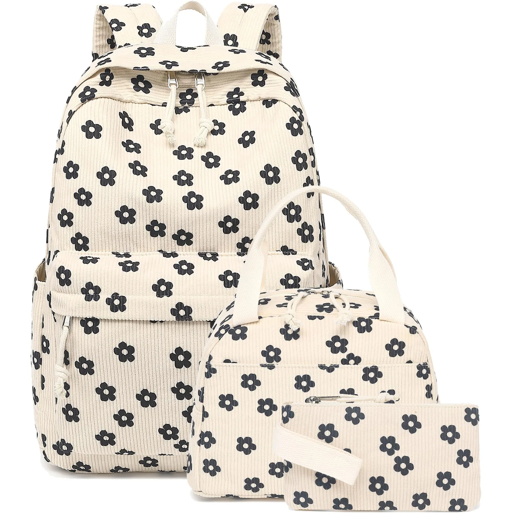 3/set Corduroy Backpacks Strawberry Multi-function Schoolbag Casual Travel Large Capacity Daily Lightweight Students School Bag