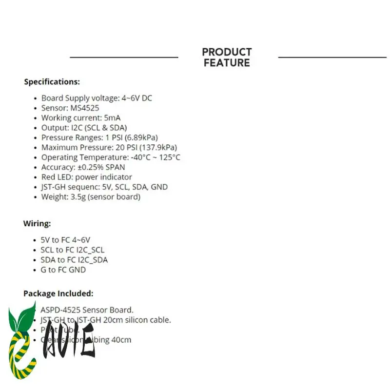 

ASPD-4525 Цифровой датчик воздушной скорости 4-6 В постоянного тока для контроллеров полета F405-WING F411-WING F722-Wing RC FPV Racing Drone