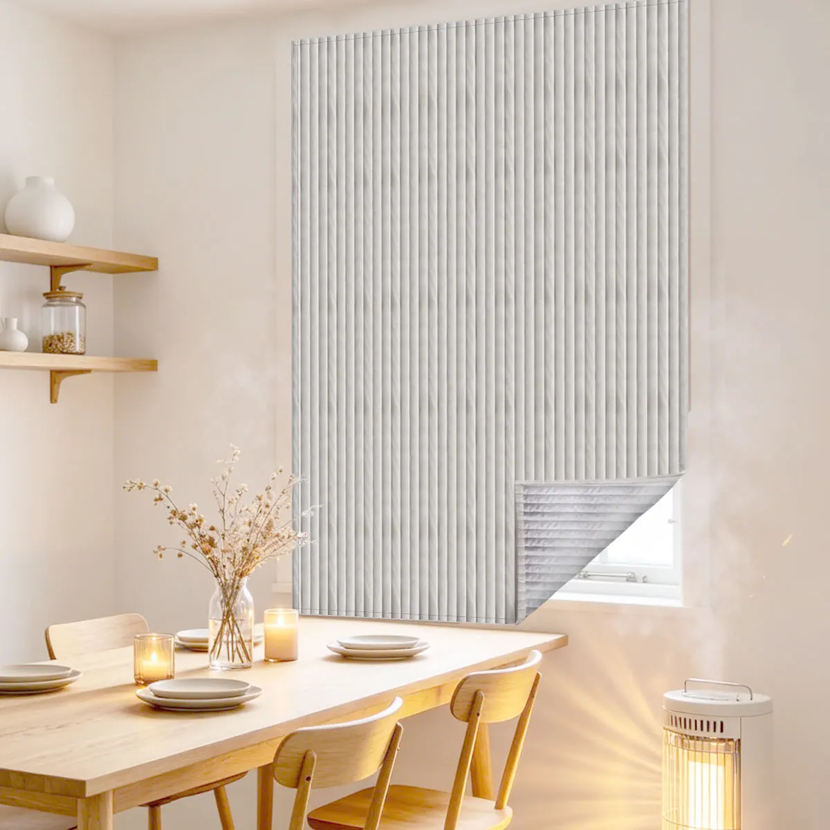 Thick Vertical Striped Quilted Thermal Composite Fabric This curtain adopts delicate vertical striped embossed quilted surface,