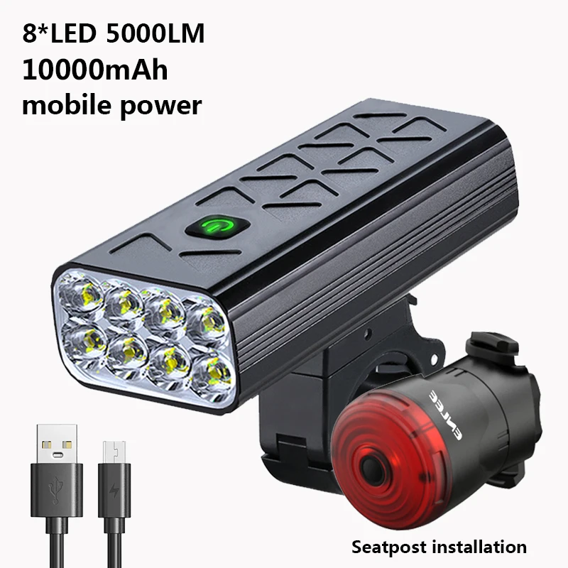 

10000 mAh Bike Light Rainproof USB Rechargeable LED Bicycle Light Super Bright 5000lms Flashlight for Cycling Front / Rear Light