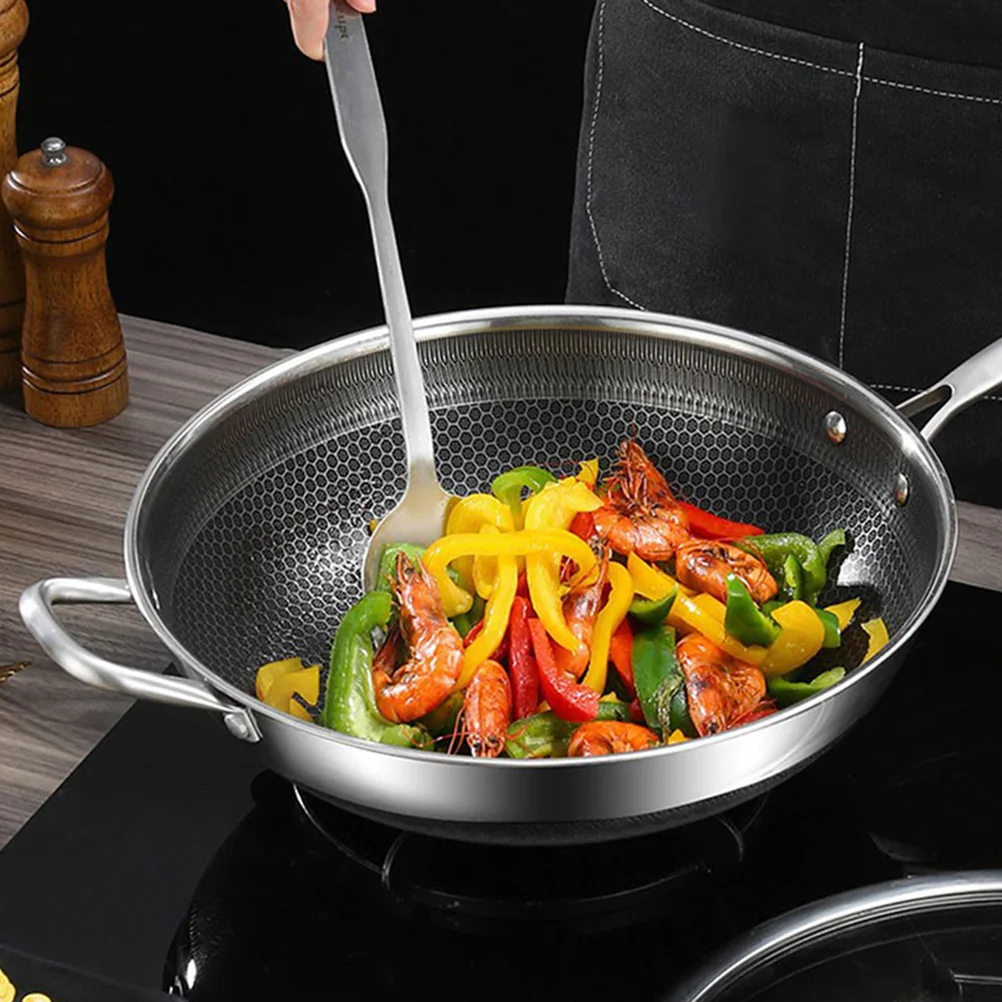 

Multipurpose Stainless Steel Wok Honeycomb Structure Non-Stick Frying Pan Double Handles Kitchen Cookware For Induction Gas