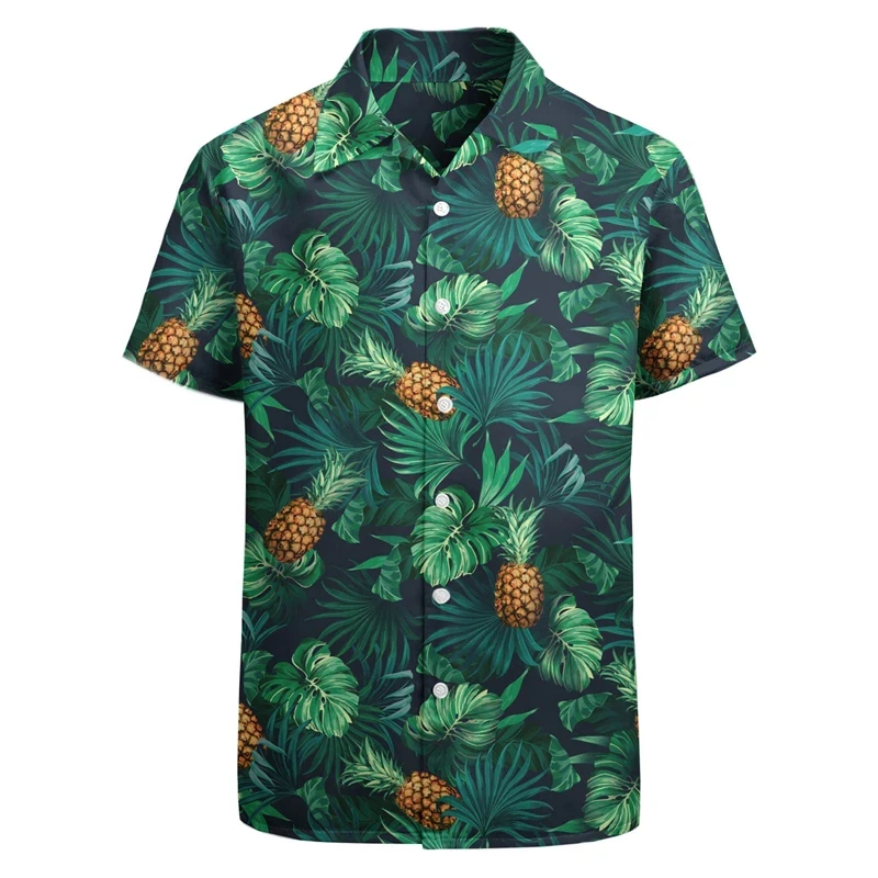 3d Print Funny Pineapple Fruits Graphic Shirts Men Casual Short Sleeve Loose Hawaii Beach Shirt Streetwear Summer Mens Clothes