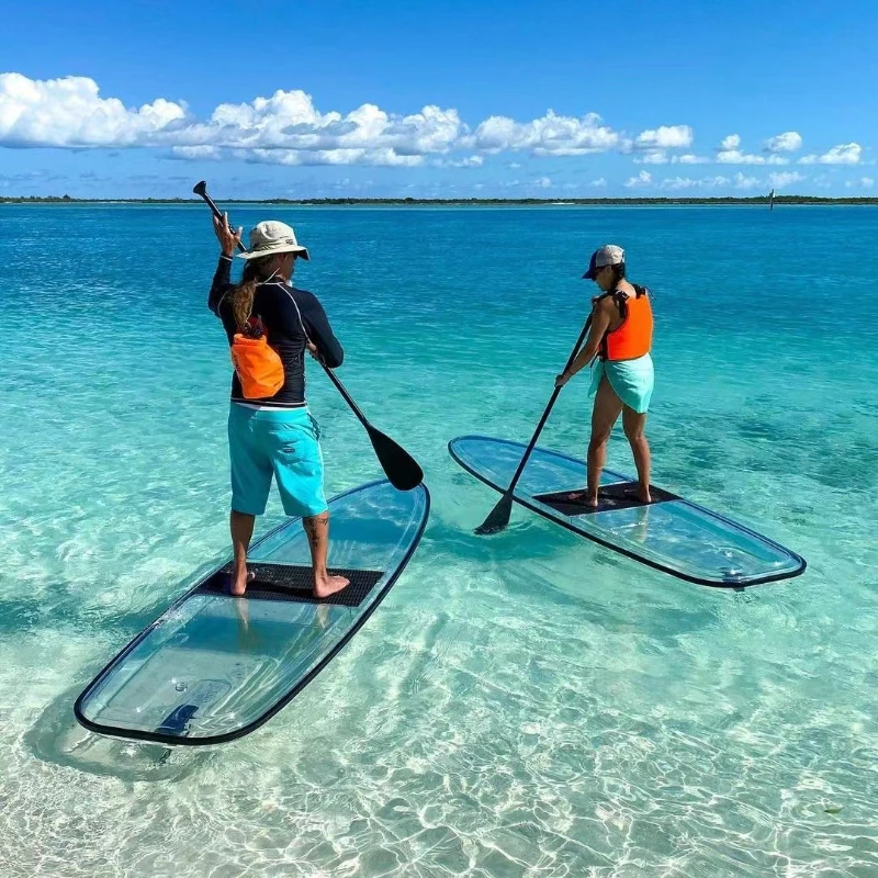 

Transparent bottom surf sup vertical paddle board, China 100% computer material transparent SUP paddle board crystal sup