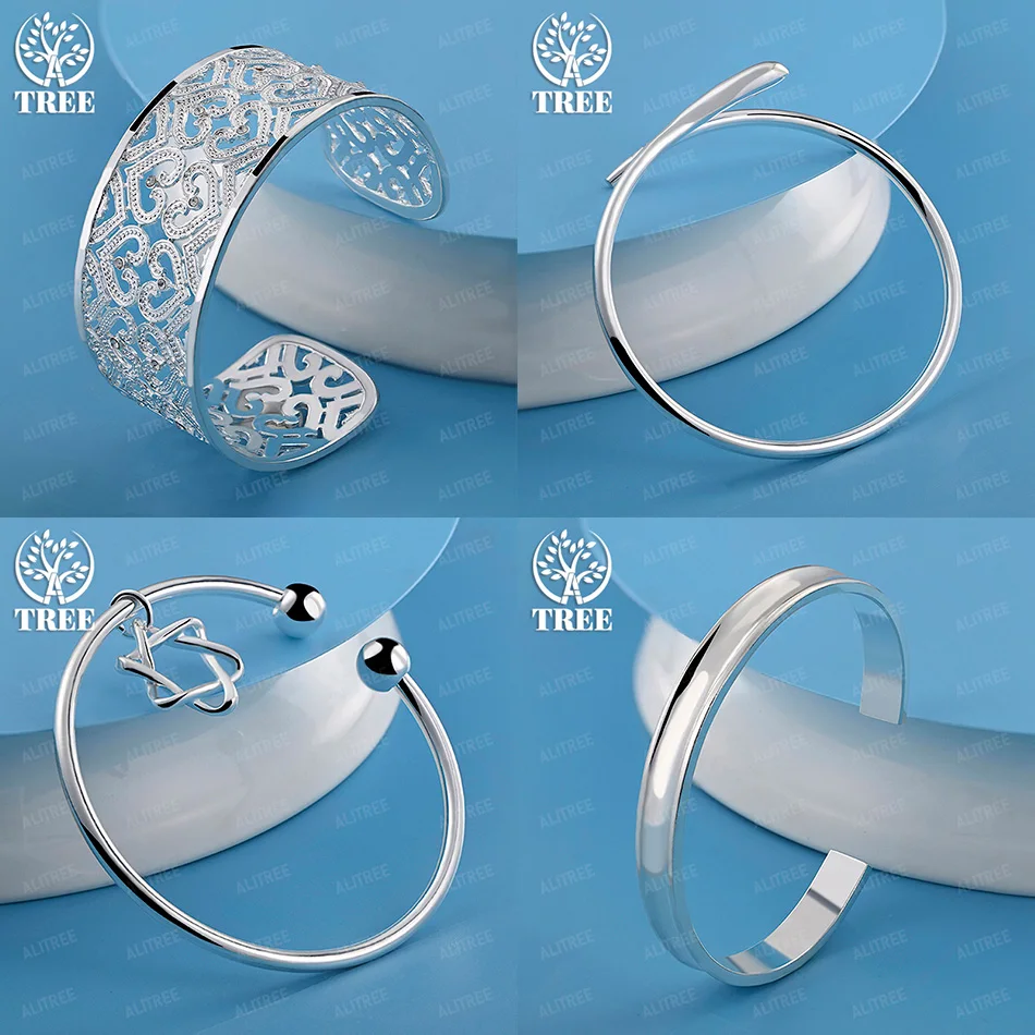 

Fine Christmas Gift 925 Sterling Silver Star Of David Hollow Heart Round Bangles Wedding Party High Quality Jewelry Accessories