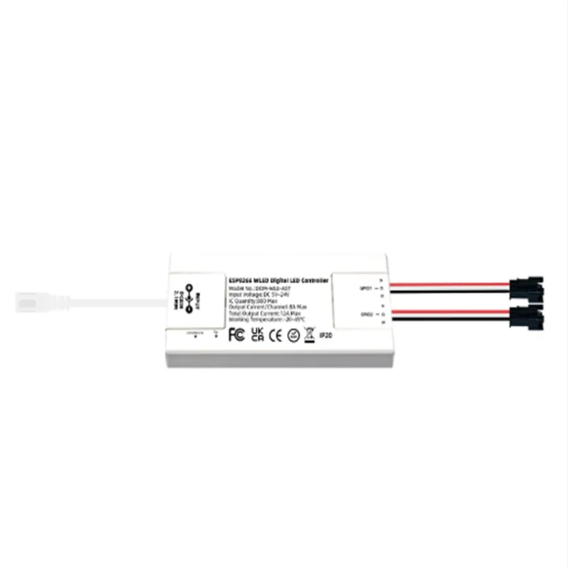 AA08-Wifi RGB LED Strip Controller ESP32 Dual-Channel WLED Smart Controller 5-24V Max 12A 800 Ics EU Certified GPIO16 2.4G