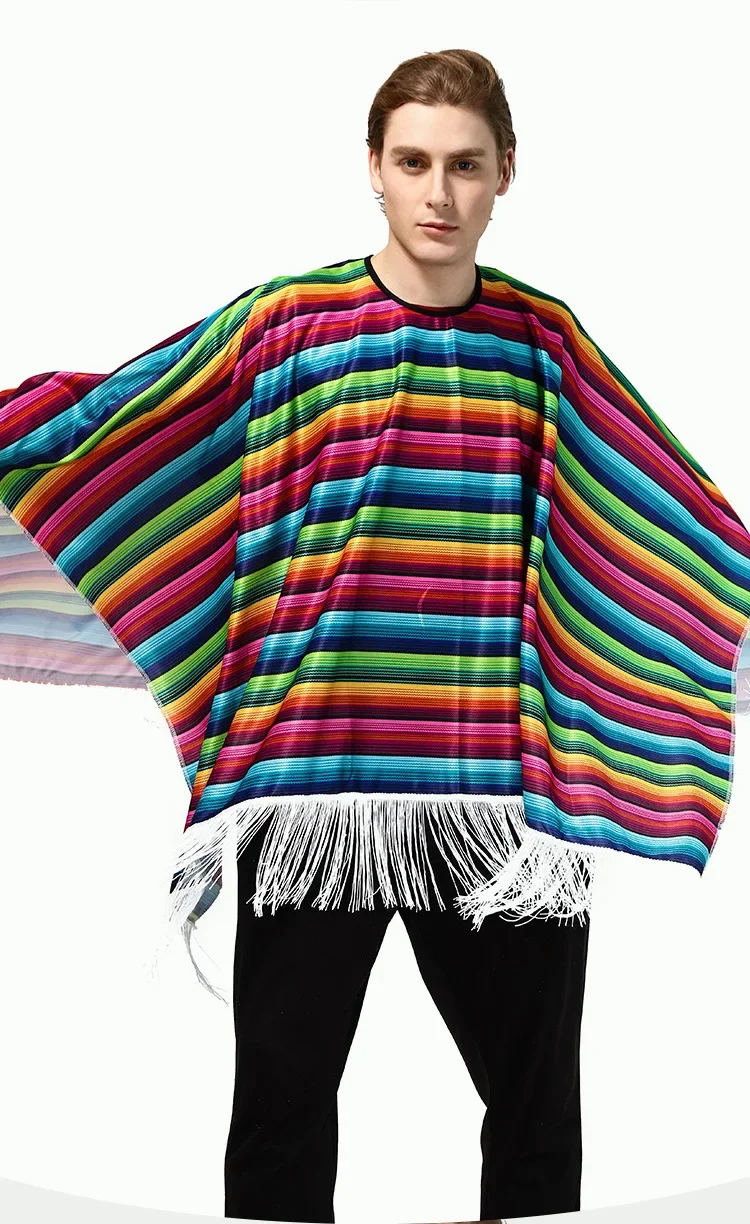 Colorful Striped Mexican Poncho for Men Women Cinco De Mayo Mexican Fiesta Ponchos for Adults Halloween Cosplay