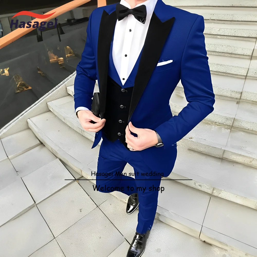 

2023 Royal blue Blazer Business Suits Men Causal Groom Tuxedos For Wedding Terno Masculino Costume Homme 3PCS