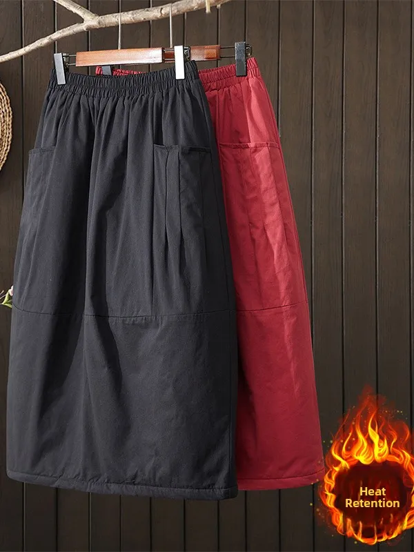 Thiened Cotton f Skirt A-Line Warm Concealing Midi Skirt Women's plus Size Loose Fit Winter Casual Skirt for All Body pes