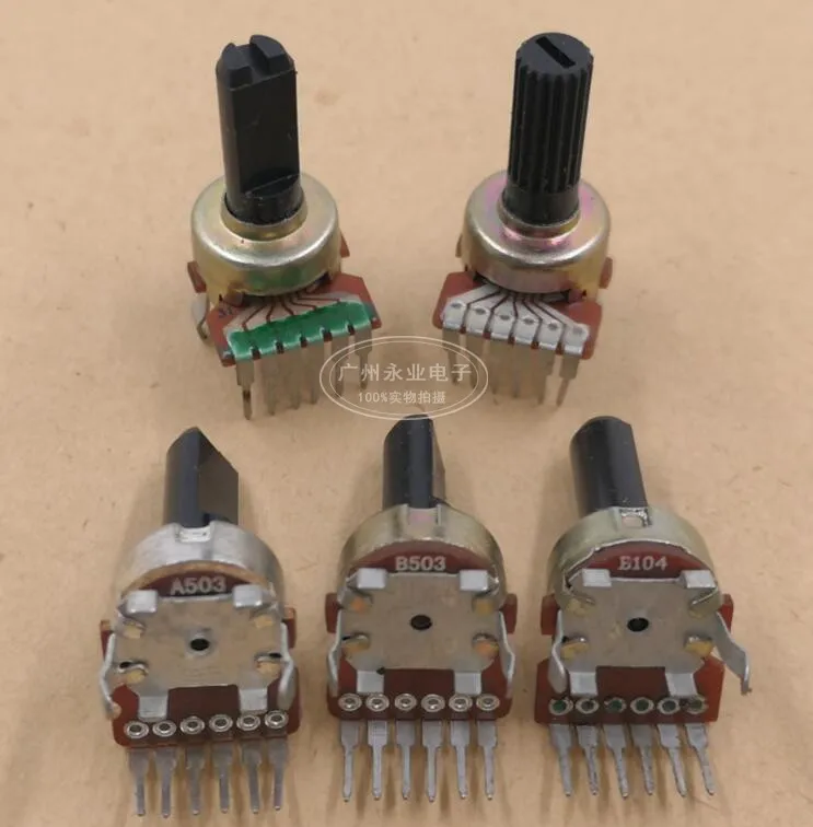 5 Piece 121 Type Double 6 Feet Rotary Potentiometer Vertical A50K/B50K/B100K Audio Amplifier Volume Adjustment Handle 15MM