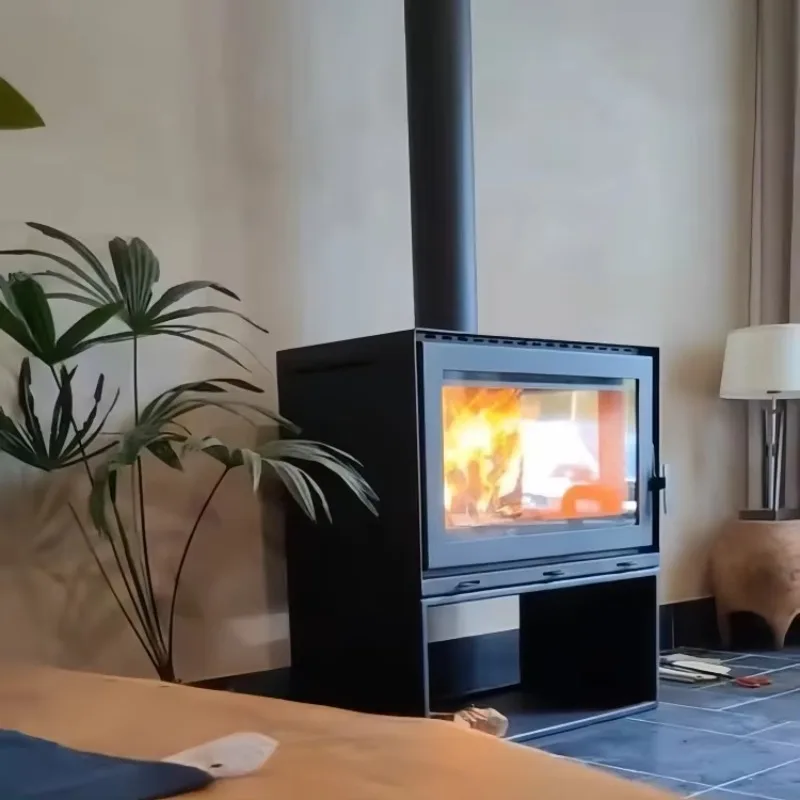 Innovative Real Fire Wood Burning Heater in a Cast Iron Fireplace Efficient Modern Firewood Stove for Household Warming