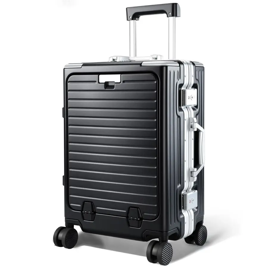 

On Luggage 22x14x9 airline approved, 21 Inch Zipperless Aluminum Frame Suitcase with TSA Lock, Spinner Wheels, Black