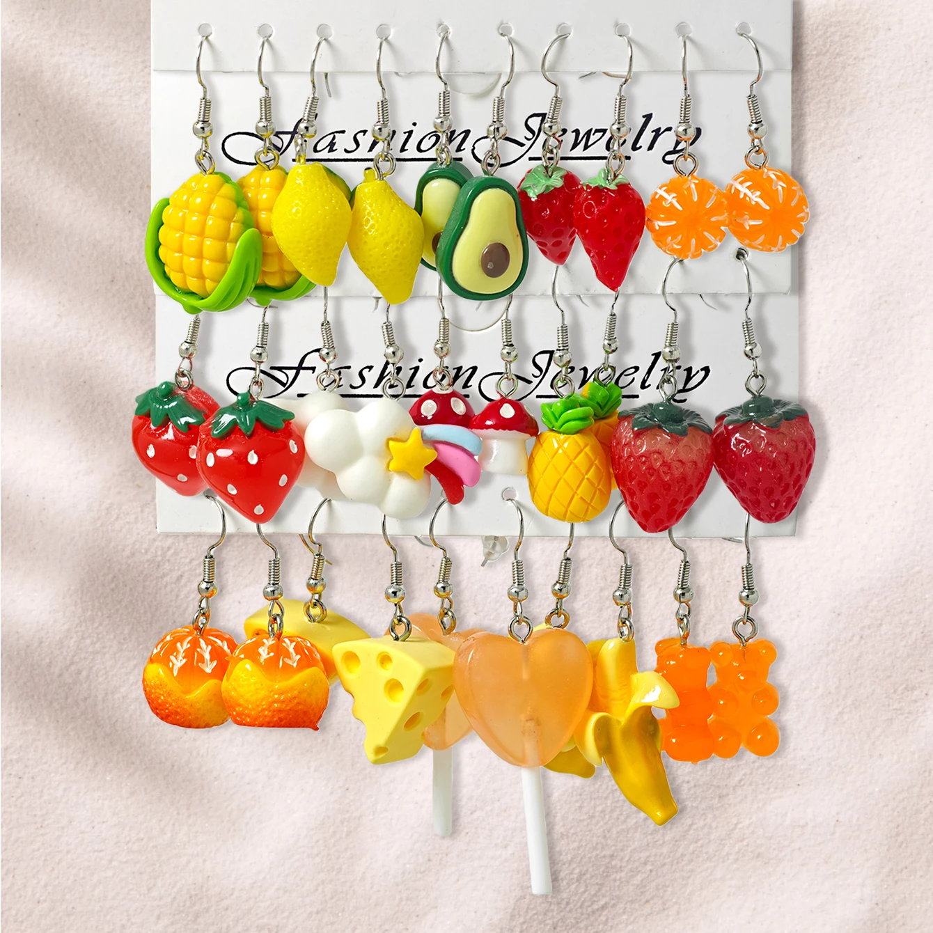 30 قطعة مجموعة أقراط راتينج بسيطة لطيفة مقلد الجبن الفراولة الموز البرتقال الذرة الإبداعية الفاكهة والخضروات أقراط #1