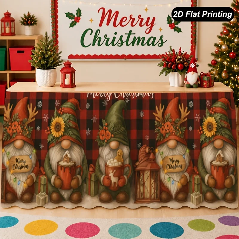 One-piece 2D flat Christmas tablecloth - Happy Christmas Dwarf Tablecloth - Suitable for home kitchen