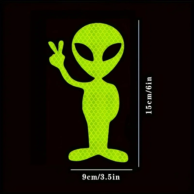 Alien Car Sticker Fashionable Alien With A Peace Sign Highly Reflective Motorcycle Vinyl Decals Car Accessories Sunscreen Stick