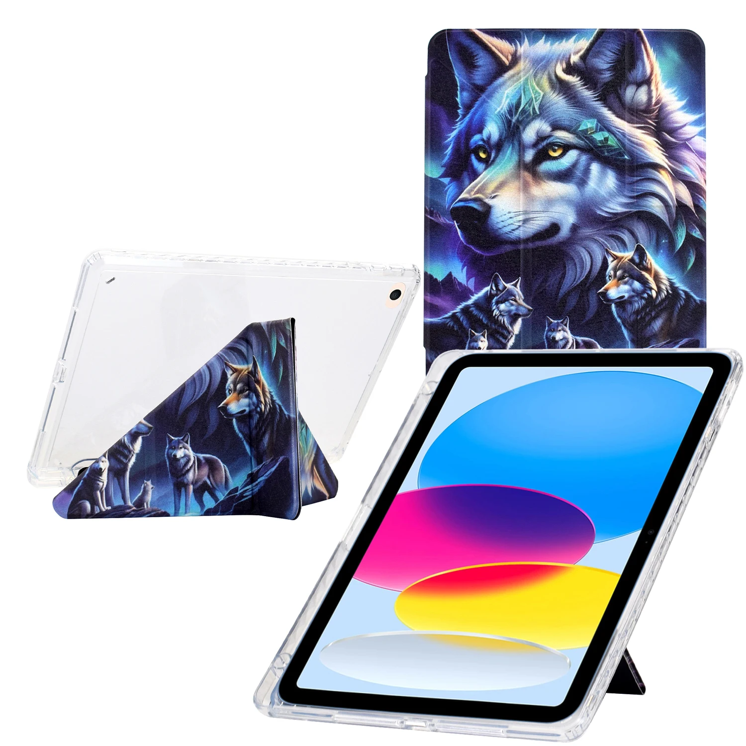 

Tablet Case For iPad 9.7-inch (2018) / (2017) / Air 2 / Air (2013) , Y-Fold Stand Pattern Print Leather + Clear Acrylic Cover -