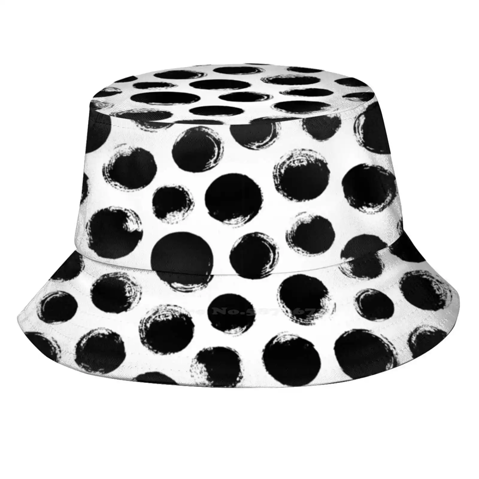 Grunge Polka Dot Korean Ladies Outdoor Sun Hat Bucket Cap Grunge Polka Dot Dots Circles Pattern Grungy Round Rough Edges Dry