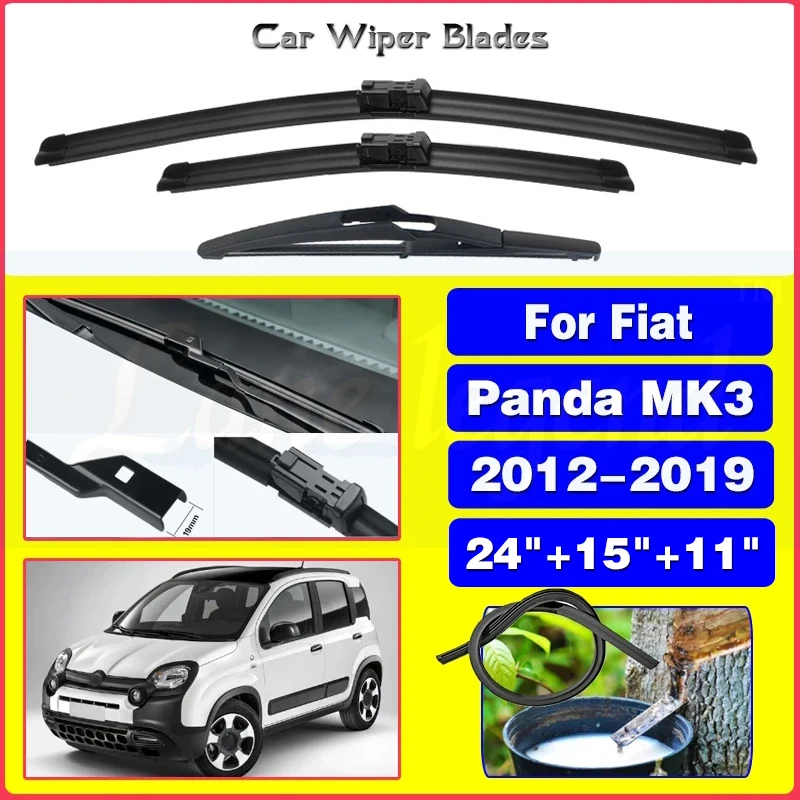 For Fiat Panda MK3 2012-2019 Car Front Rear Wiper Blades Soft Rubber Windscreen Wipers Auto Windshield 24