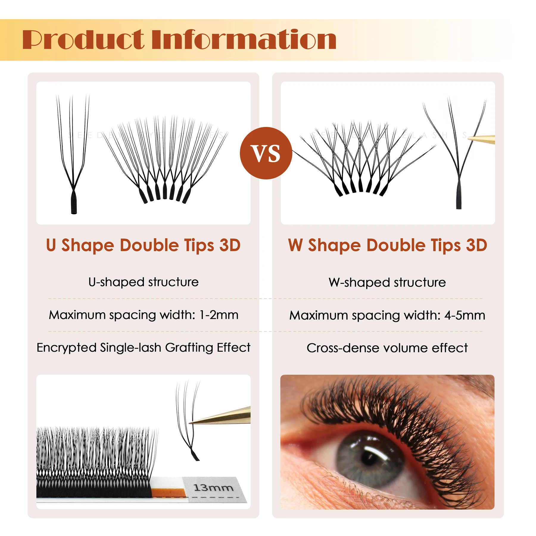 SEEDEW U-Form 3D Wimpernverlängerung Natürliche Weiche DIY Vorgefertigte Fächer-Wimpern – Detail 4