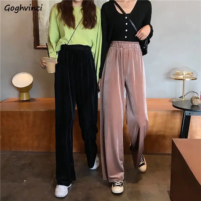 

Full Length Casual Pants Women Velvet Solid Colors Mopping High Waist All-match Loose Wide Leg Trousers Popular S-4XL Trendy New