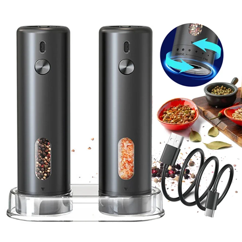 

External Adjustable Pepper Grinder Portable Fashion Design Salt and Pepper Mill Rechargeable Electric Spice Grinder Kitchen Tool