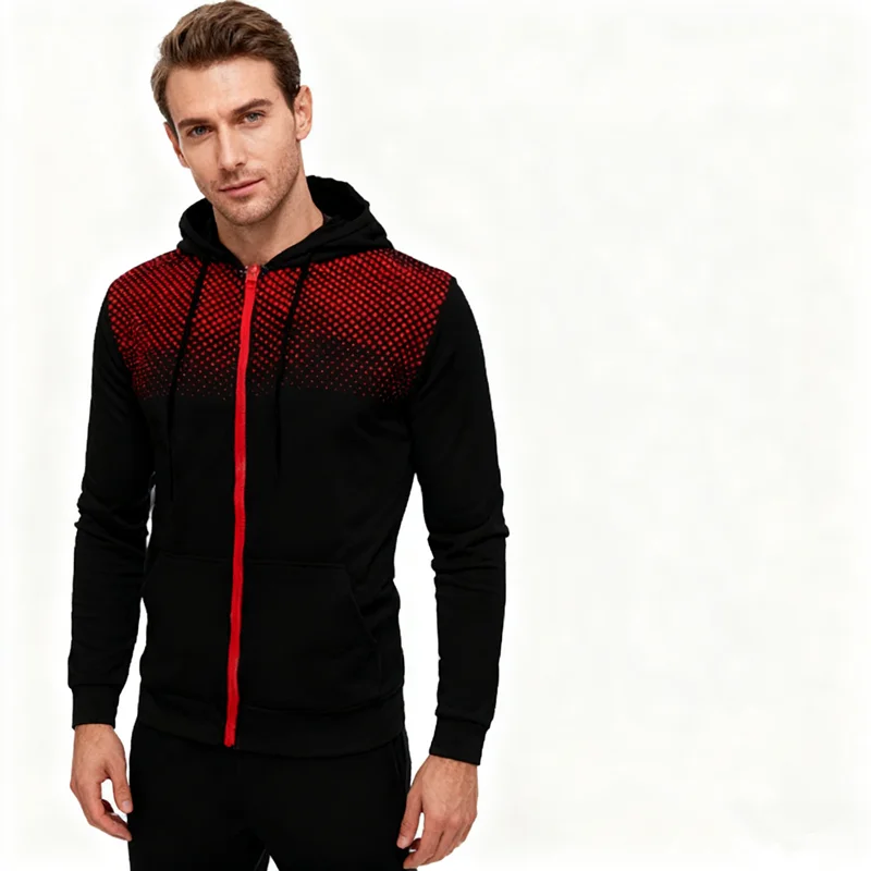Мужской модный спортивный костюм с принтом, толстовка с капюшоном на молнии и спортивные штаны, повседневный спортивный комплект из двух предметов для фитнеса и бега, одежда для фитнеса