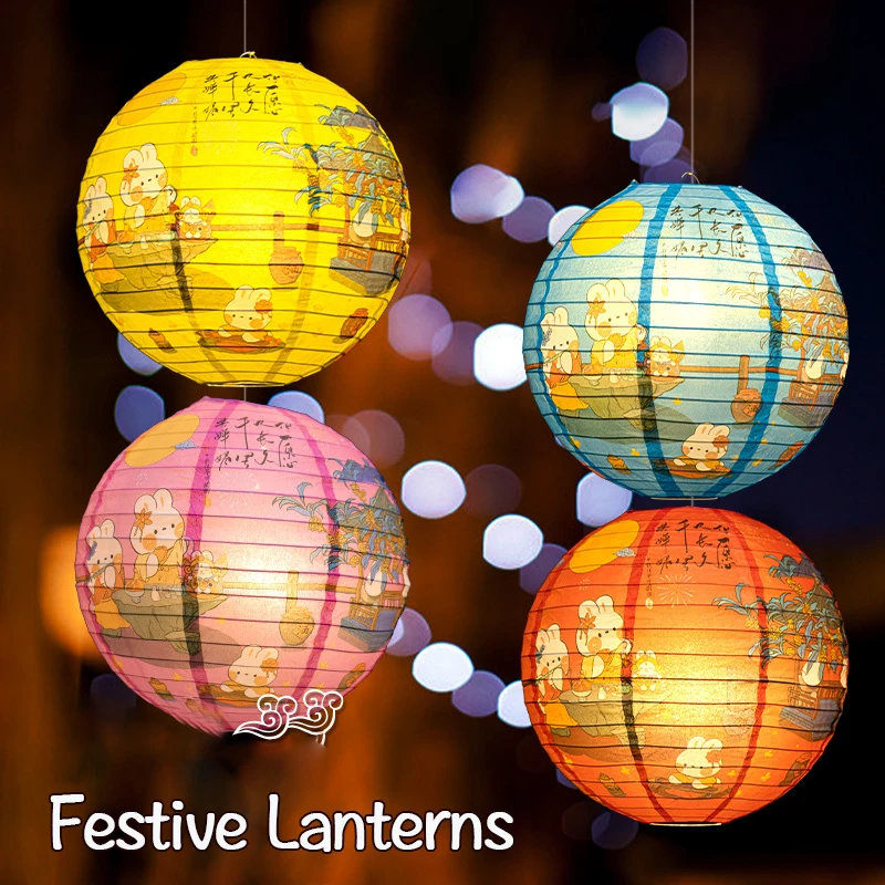 Papierlaterne Japanische Laterne Chinesische Runde Lampe Dekoration für das Mittherbstfest Mondfest-Zubehör Party-Laternen-Zubehör – Detail 16