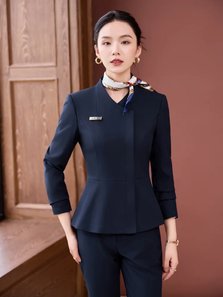 High-end professional women's suit set for autumn and winter, new style for jewelry stores, hotel front desk workwear, beauty sa