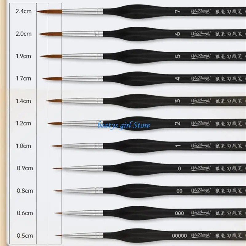 C7AB 11Pcs Detail Paint Brushes for Acrylic Watercolor Gouache Oil Miniature Brush