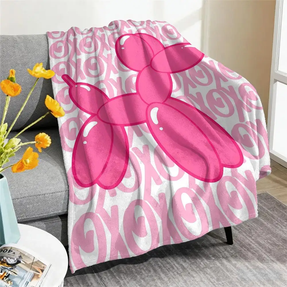 Pink Balloon Dog Throw Blanket Soft Flannel Throw Lightweight Summer Home Nap for Office Travel Sofa Bed