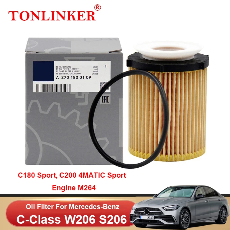 TONLINKER Oil Filter A2701800109 For Mercedes Benz C Class W206 S206 2021 2022 C180 Sport C200 4MATIC 1.5L M264 Car Accessories