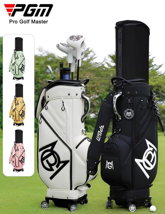 PGM Golf Bag Men Women Hard Shell Telescopic Four Wheel Flat Push Air Cargo Inverted Club Soft Leather QB153