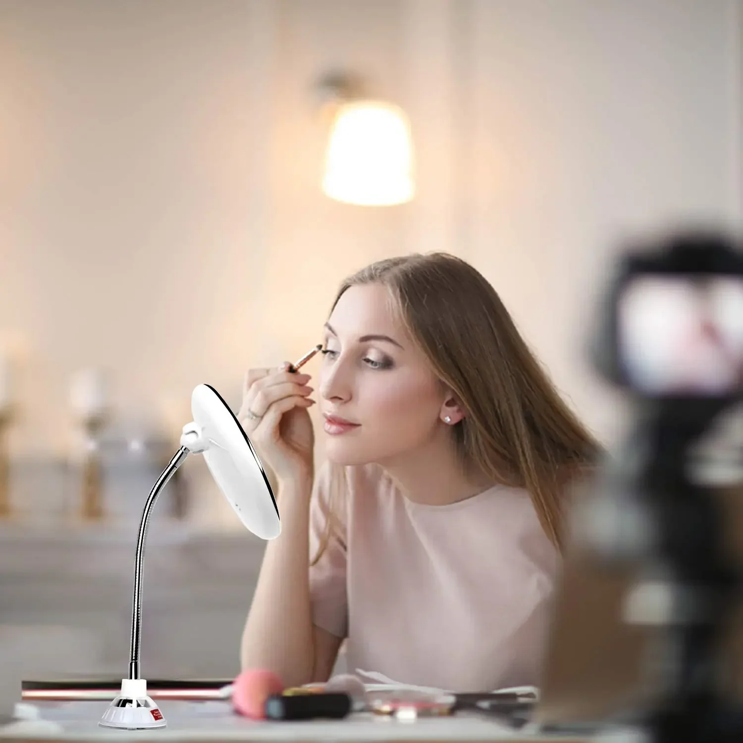 Specchio per trucco da parete a LED con ingrandimento 10x con luci Specchio pieghevole universale da 360 gradi Specchio flessibile