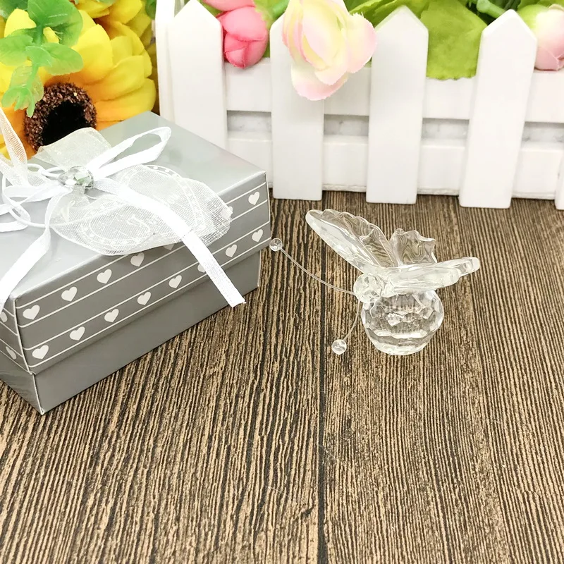 Glass Crystal Butterfly Figurines in Gift Box Baby Christening, Baptism Keepsakes Wedding Party Giveaways for Guest 6PCs