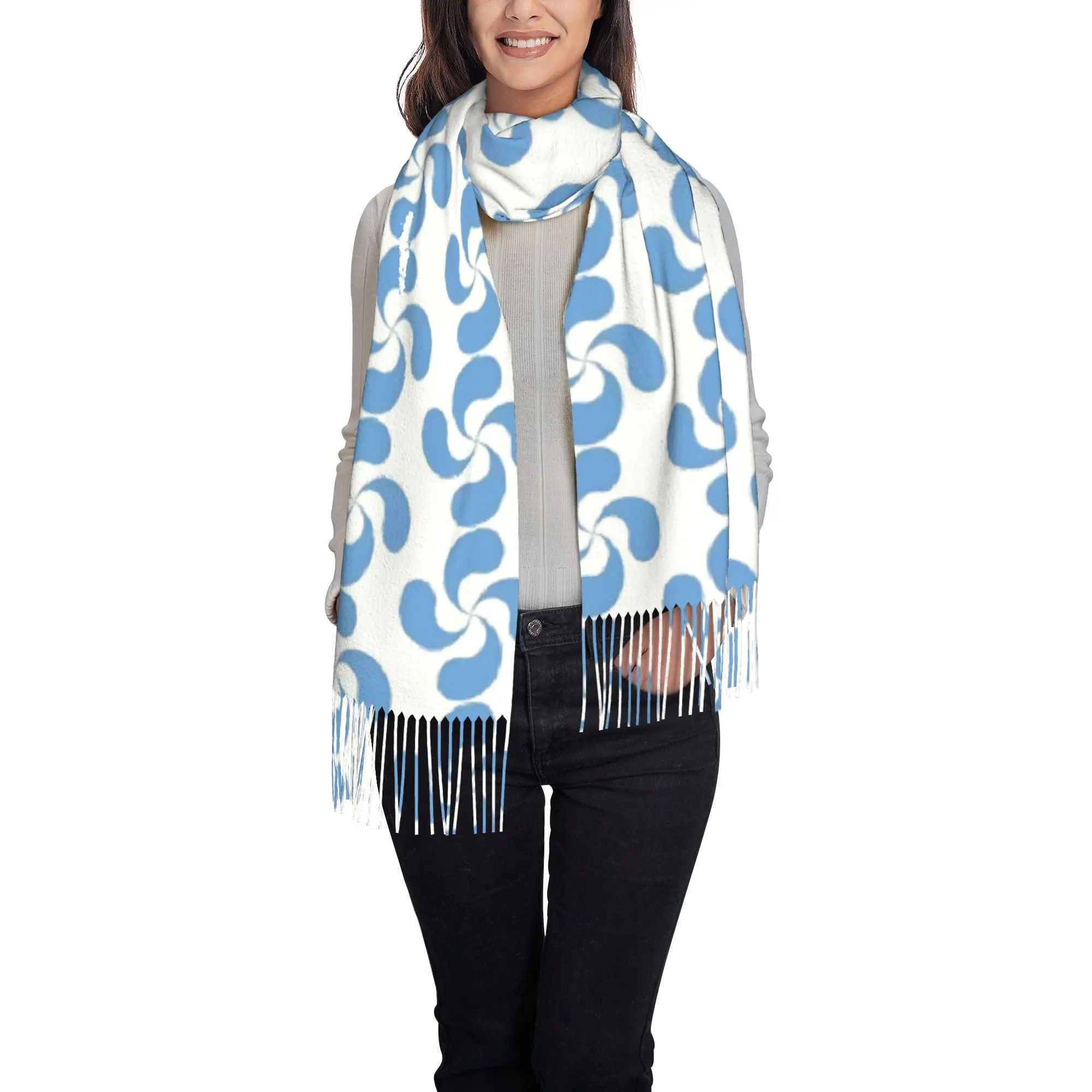 A Single Blue Basque Cross Lauburu Scarf from Euskadi, Cozy And Soft, Perfect for Autumn, Winter, And Spring