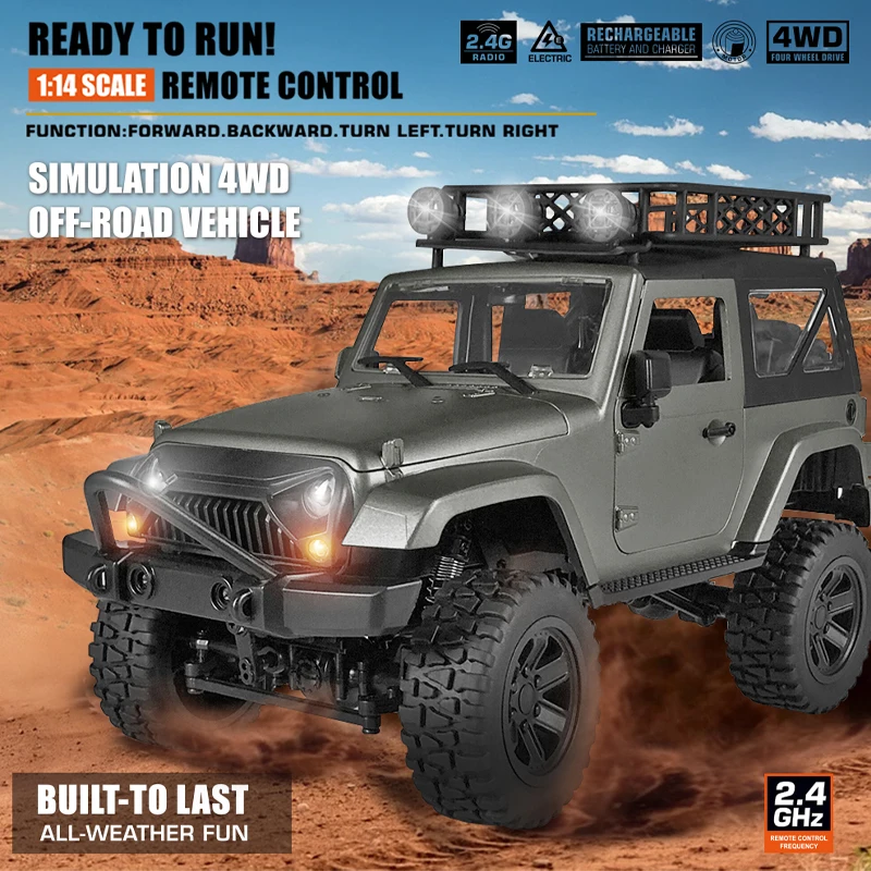 1/14 Full Scale Wireless Control Off Road RC Truck Vehicle 2.4G 30Mins 4WD Bright LED Light Large Remote Control Truck Car Toy