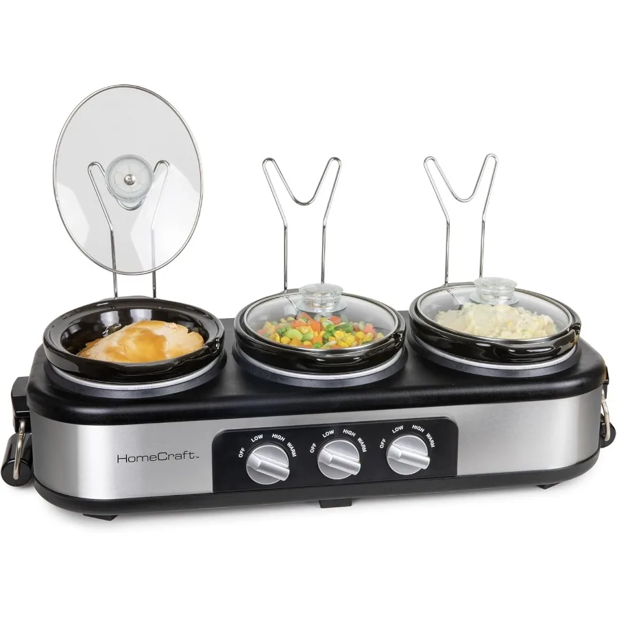 

HCTSC15SS Stainless Steel 3-Station 1.5-Quart Oval Slow Cooker Buffet with Lid Spoon Rest Adjustable Heat Control Ideal for Lar