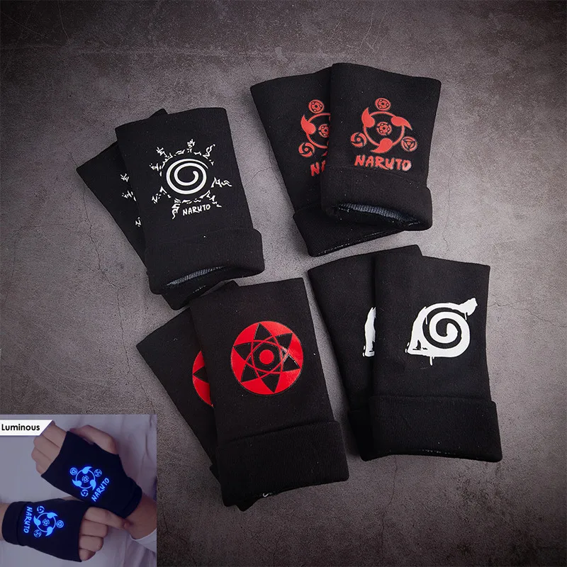 Anime Naruto Gloves Luminous Konoha Akatsuki Itachi Cosplay Bicycle Cotton Fingerless Warmer Wrist Gloves Toys For Children Gift