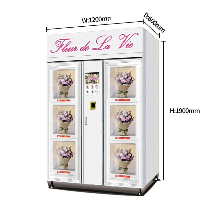 Smart Flower Vending Locker 6 Boxes Refrigerated Cooling: 5-20℃, with Humidification 10.1" Android System Flower Vending Machine