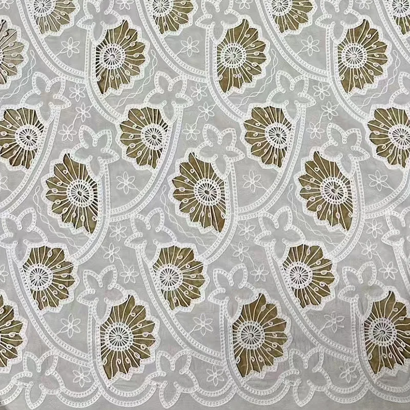 

New water-soluble lace embroidered fan-shaped hollow floral lace fabric for wedding dress and gown fabric