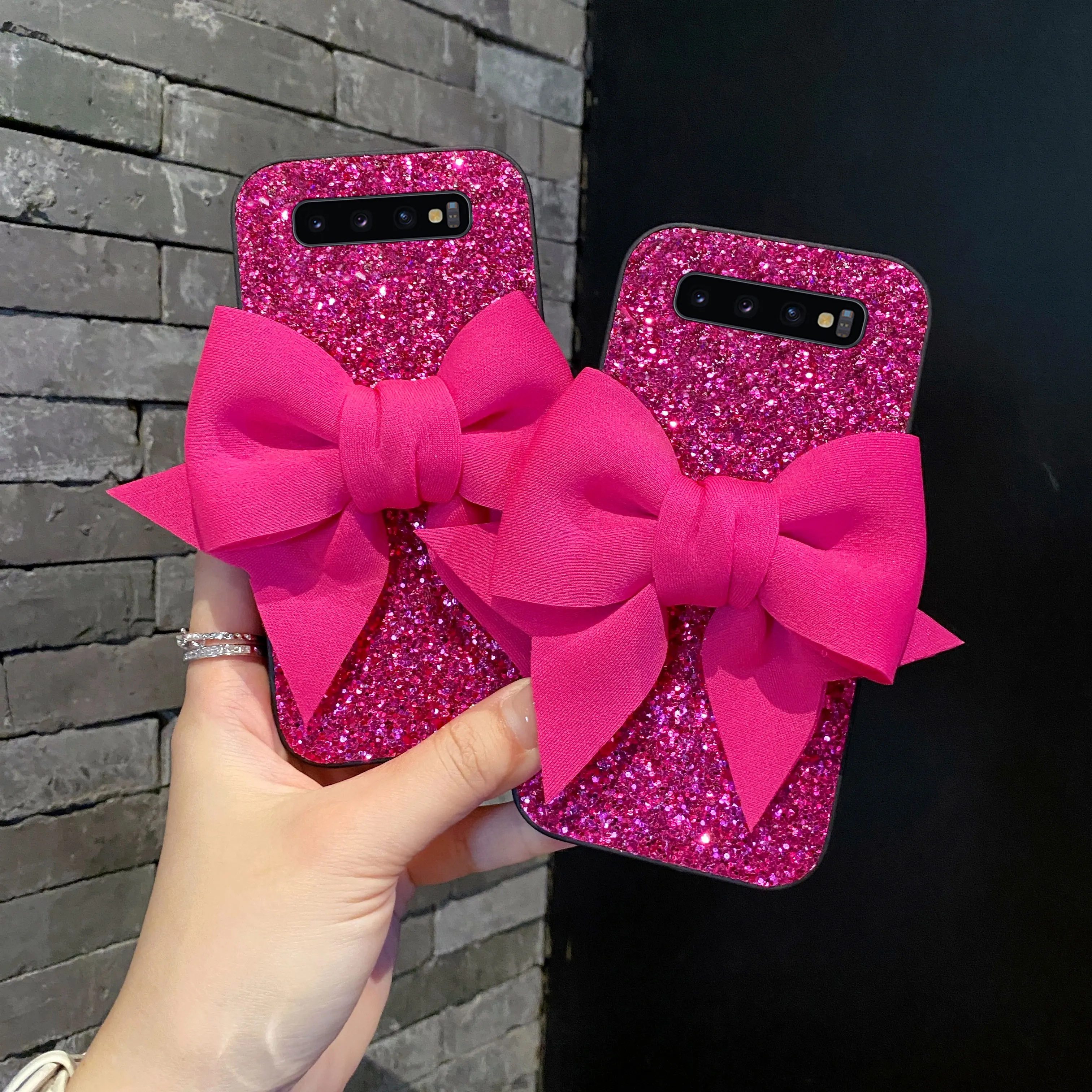 Luxus Strass Bowknot Muster Glitter Leder Stoßfest Telefon Fall Für Samsung Galaxy S10 4G 5G S10 Plus Lite nette Abdeckung